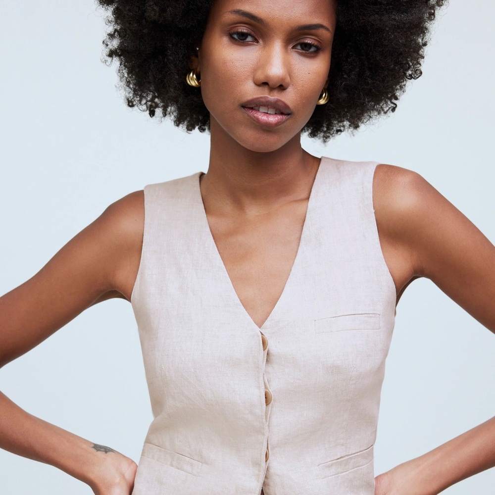 Madewell Single-Breasted Vest In 100% Linen NWT size 4
